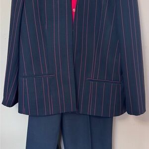 Vintage GW Originals 3-Piece Pinstripe Suit Navy Red Size 18 Blazer Pants Shirt